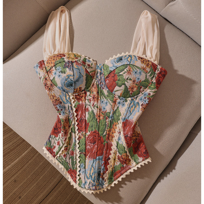 Retro Jacquard Bustier Vest