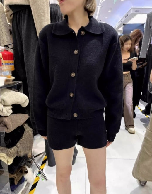 Korean Style Knitted Cardigan Shorts Set