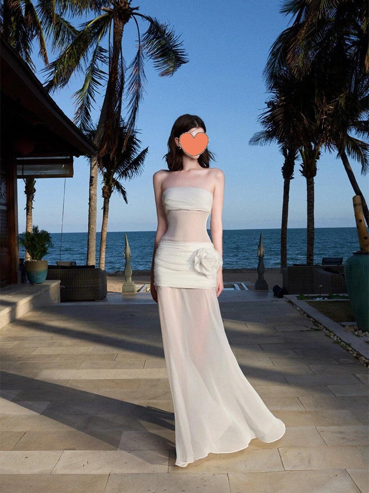 Women's Elegant Mesh Fairy Tube Dress with Floral Print