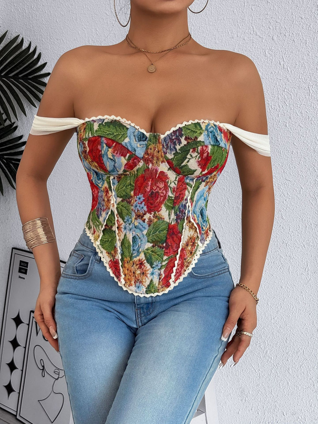 Retro Jacquard Bustier Vest