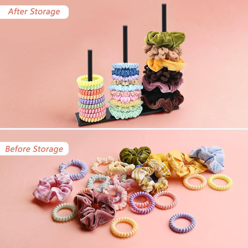 3-Tiers Acrylic Scrunchie Holder Organizer, Black Hair Tie Holder Stand for Women Teen Girls Scrunchie Storage Scrunchy Hair Accessories Organizer