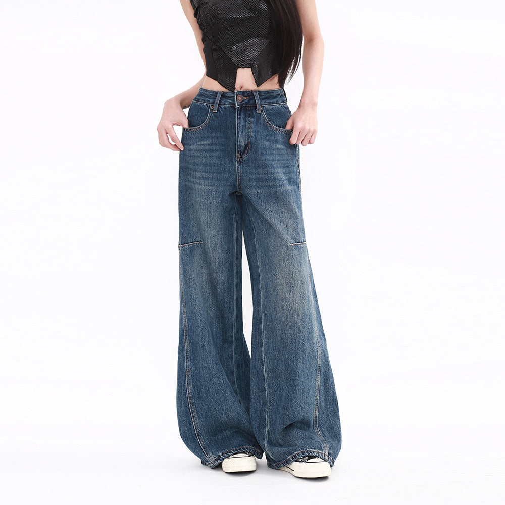 Retro Wide-Leg Denim Pants for Women