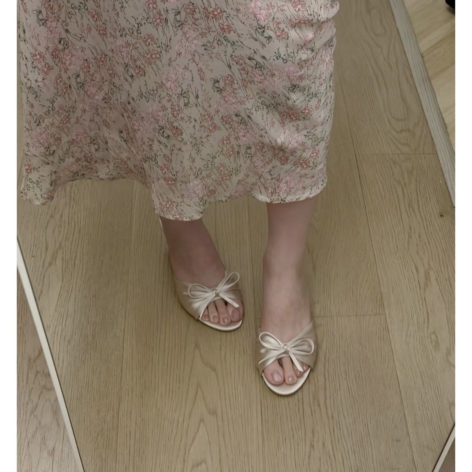 Fairy-Style Bow-Knot Satin Open-Toe High Heeled Slippers for Women