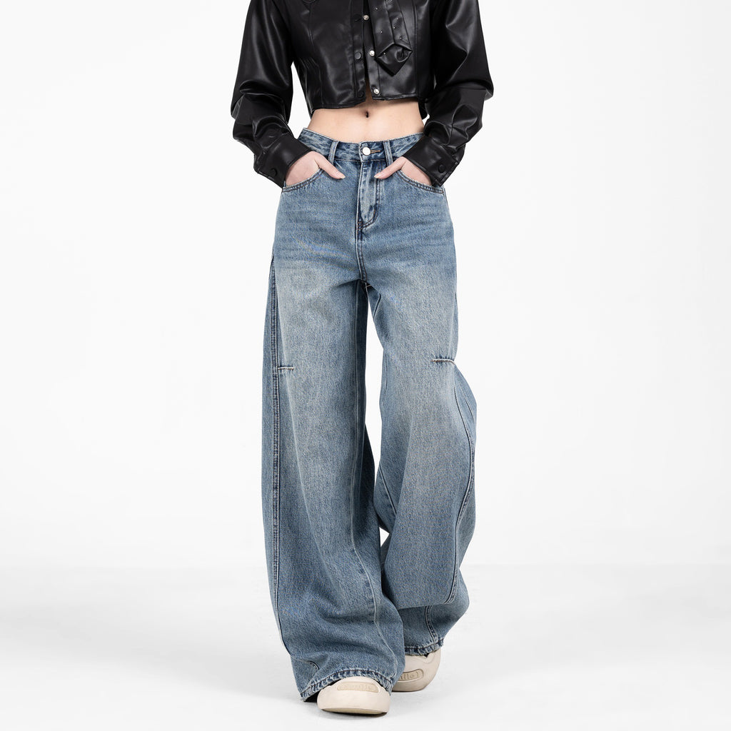 Retro Wide-Leg Denim Pants for Women