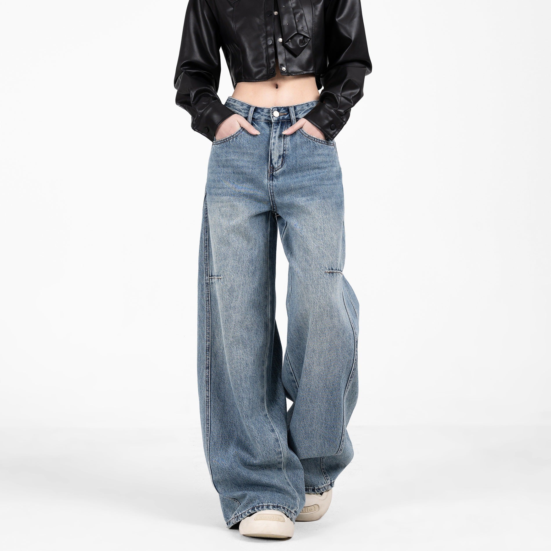 Retro Wide-Leg Denim Pants for Women