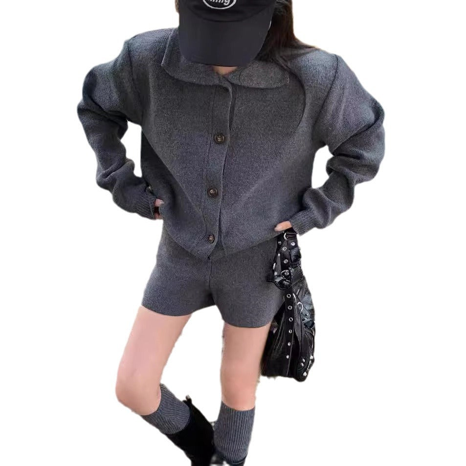 Korean Style Knitted Cardigan Shorts Set