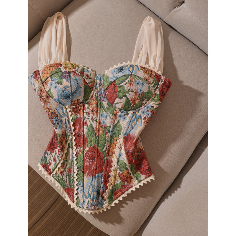 Retro Jacquard Bustier Vest