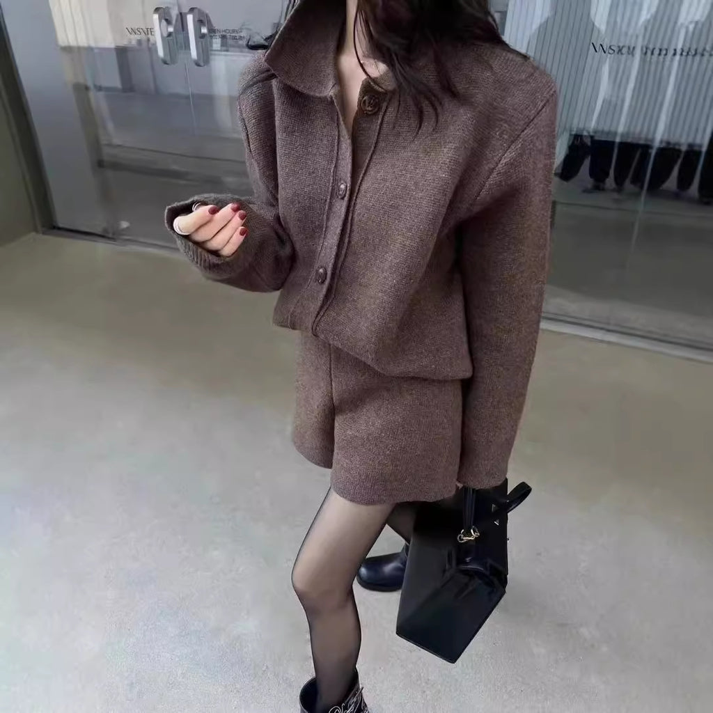 Korean Style Knitted Cardigan Shorts Set