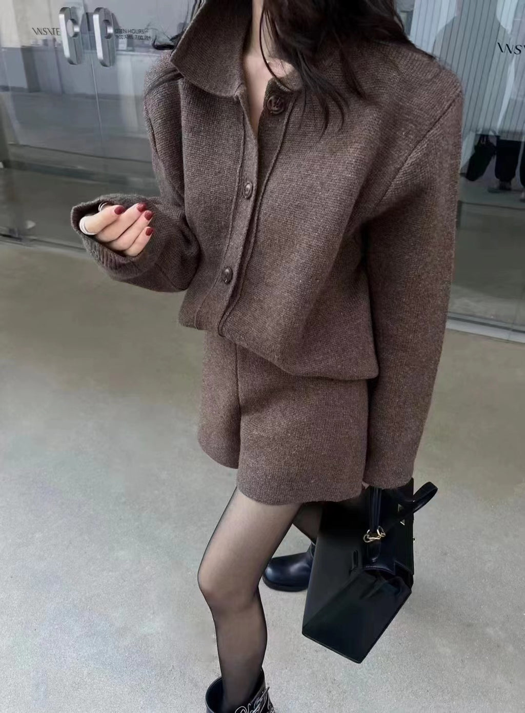 Korean Style Knitted Cardigan Shorts Set