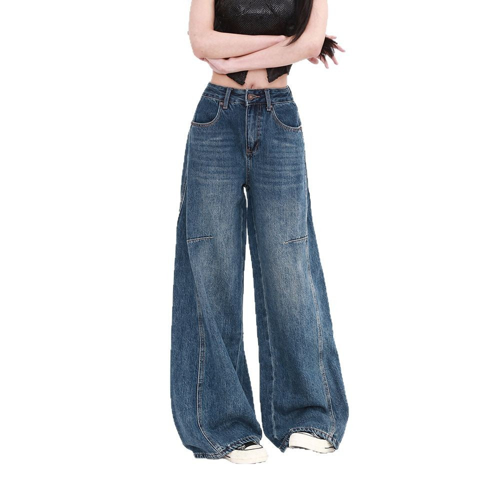 Retro Wide-Leg Denim Pants for Women