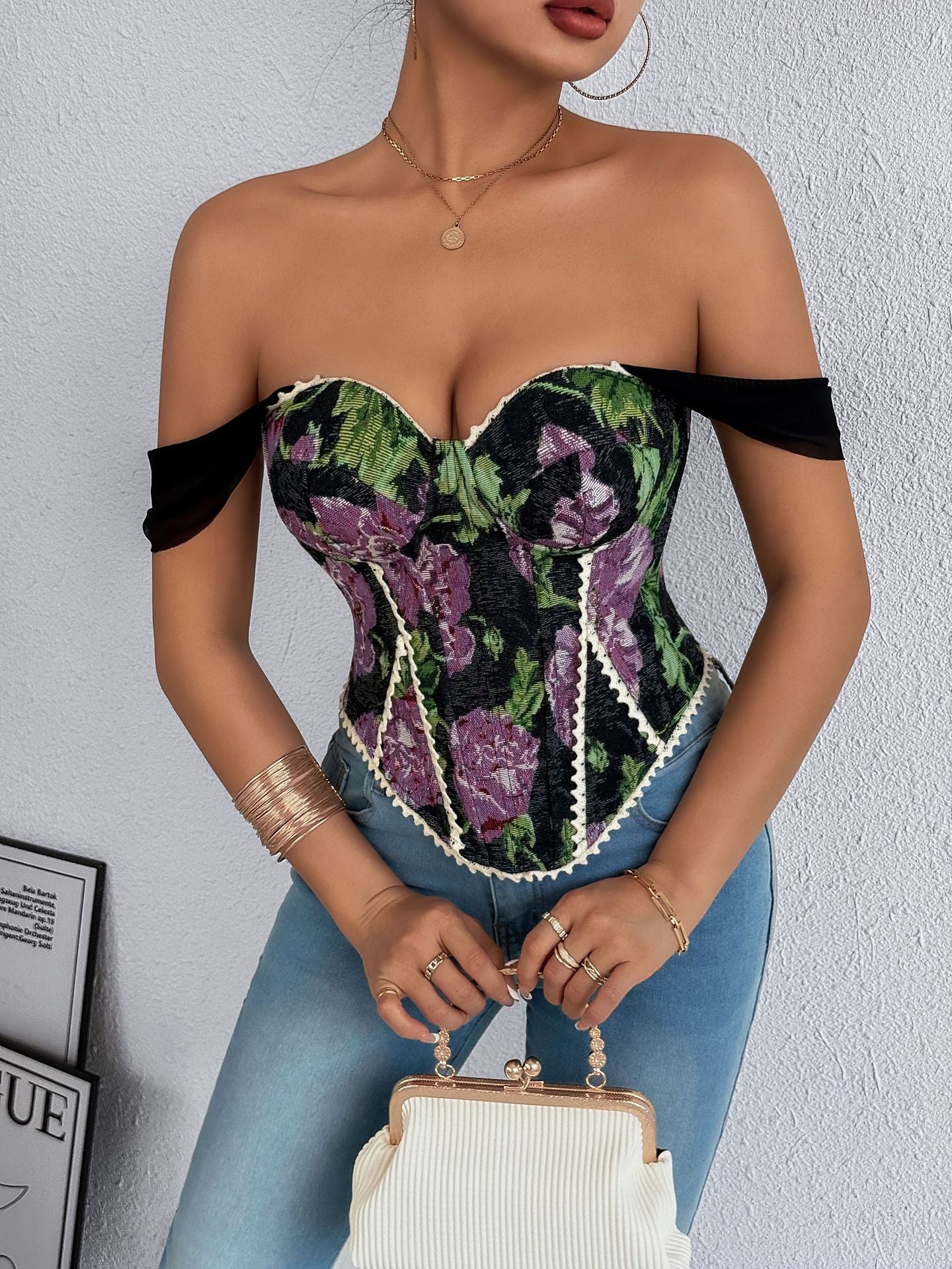 Retro Jacquard Bustier Vest