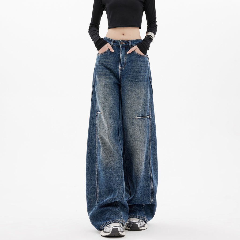 Retro Wide-Leg Denim Pants for Women