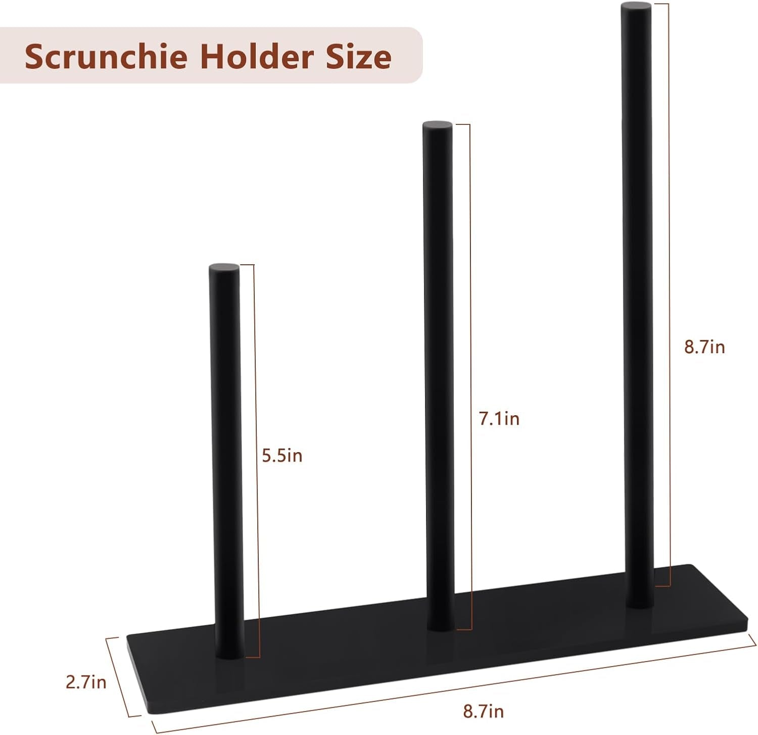 3-Tiers Acrylic Scrunchie Holder Organizer, Black Hair Tie Holder Stand for Women Teen Girls Scrunchie Storage Scrunchy Hair Accessories Organizer